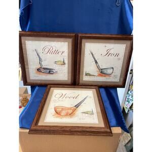 Set of Three Framed Golf Club Themed Artistic Impressions